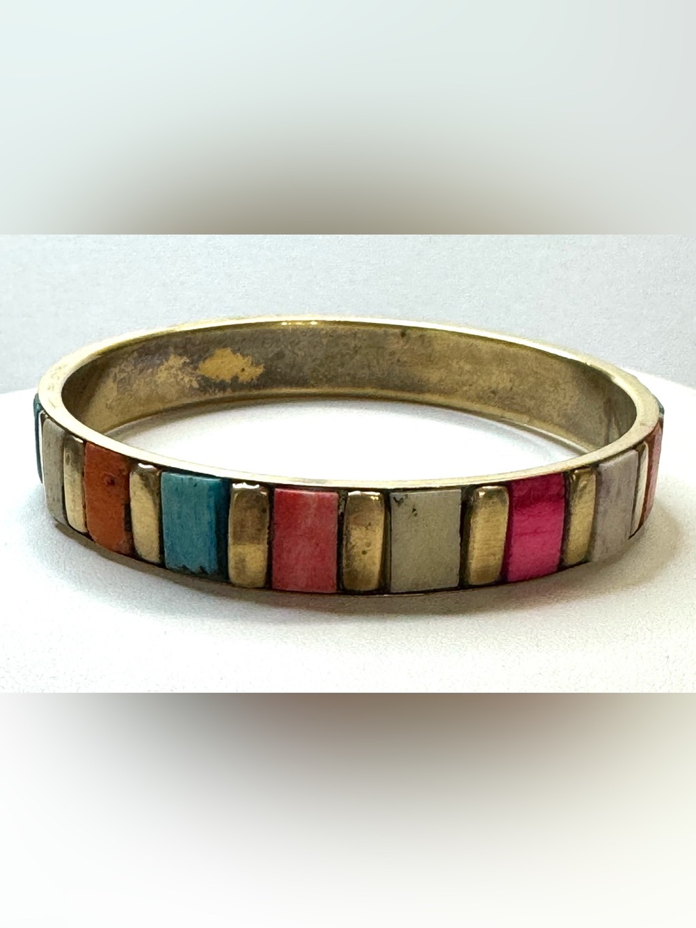 Brass Multicolor Inlay Bone Bangle Bracelet